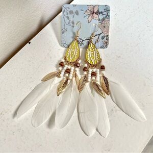 DREAMY white feather Boho statement earrings w Gypsy southwestern Navajo vibe